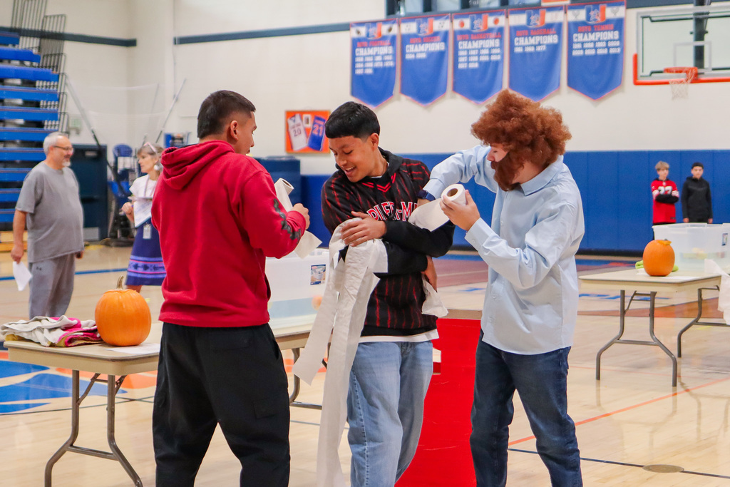 photo of students participating in assembly game