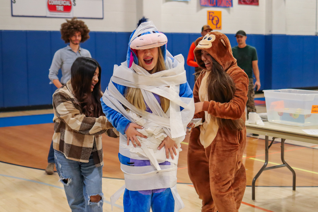 photo of students participating in assembly game