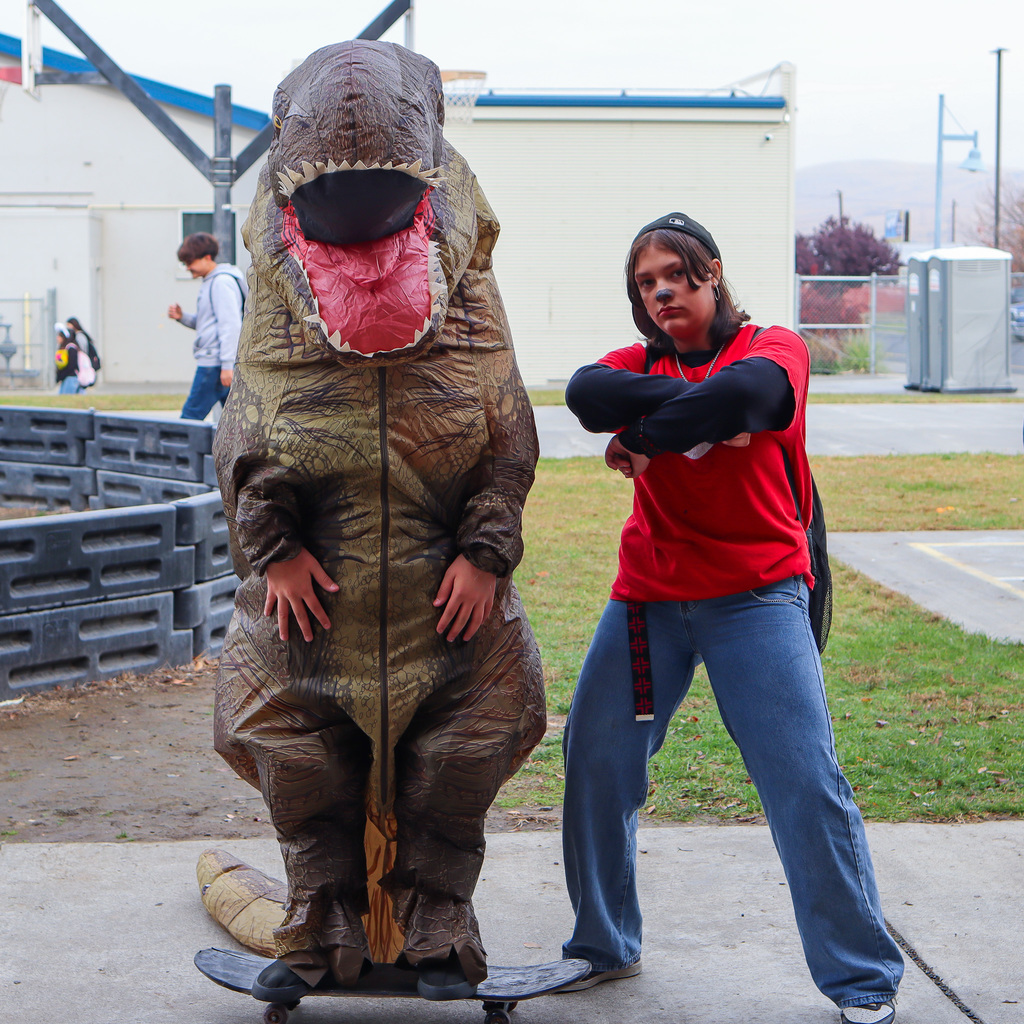Students dressed in halloween costumes