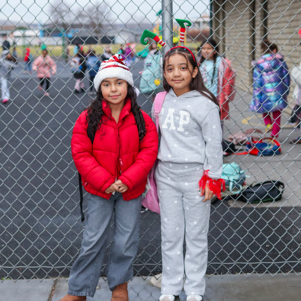 MHES students wearing Holiday Head Gear