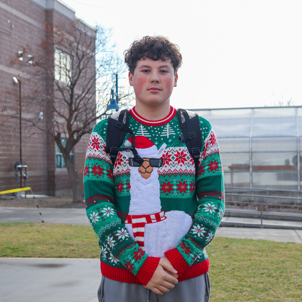 CBMS student wearing an ugly sweater