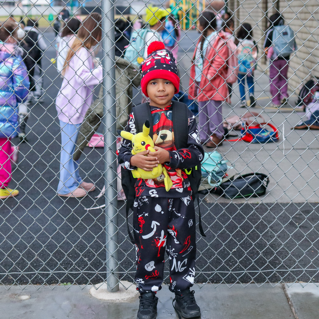 MHES student wearing a Holiday Head Gear