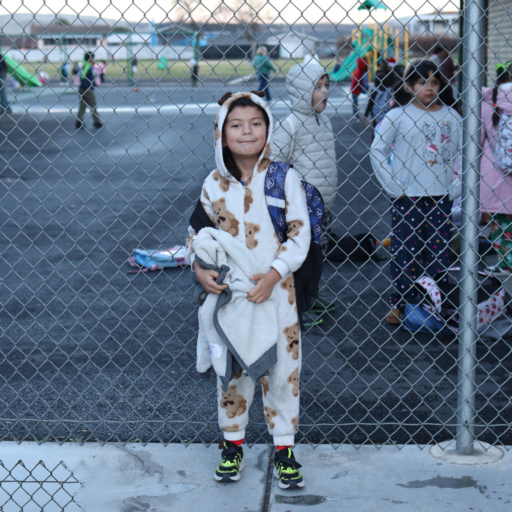 Student wearing pajamas