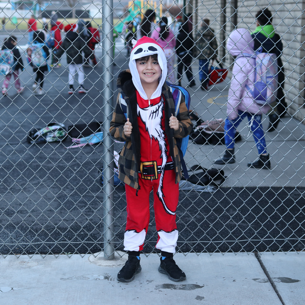 Student wearing pajamas