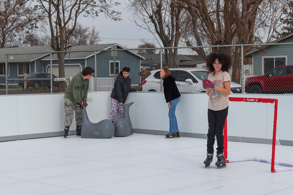 students skating in the rink
