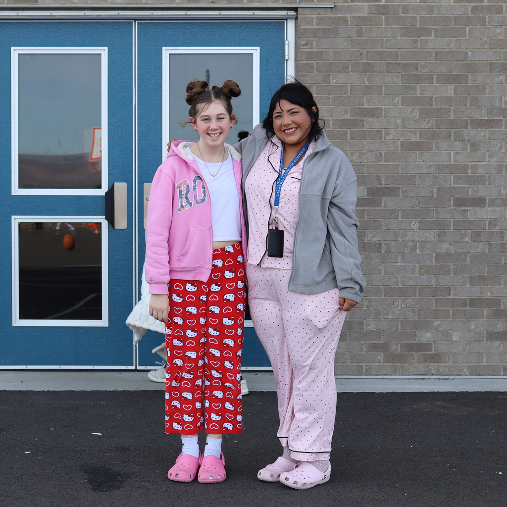 CVI student and staff member wearing pajamas
