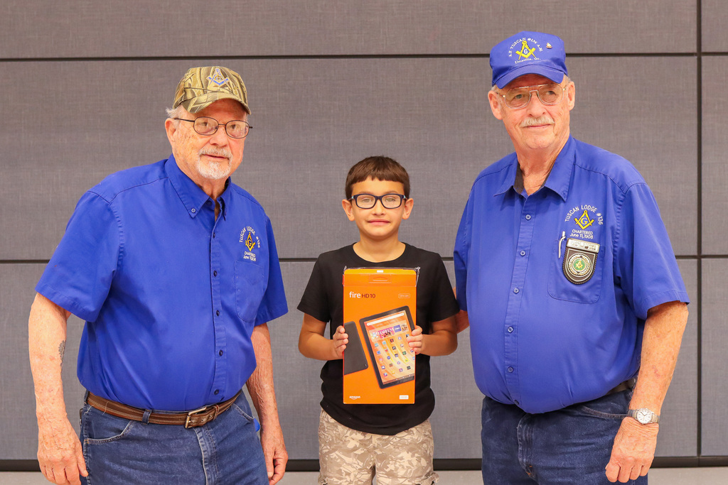 Masonic Lodge representatives and the tablet award winner