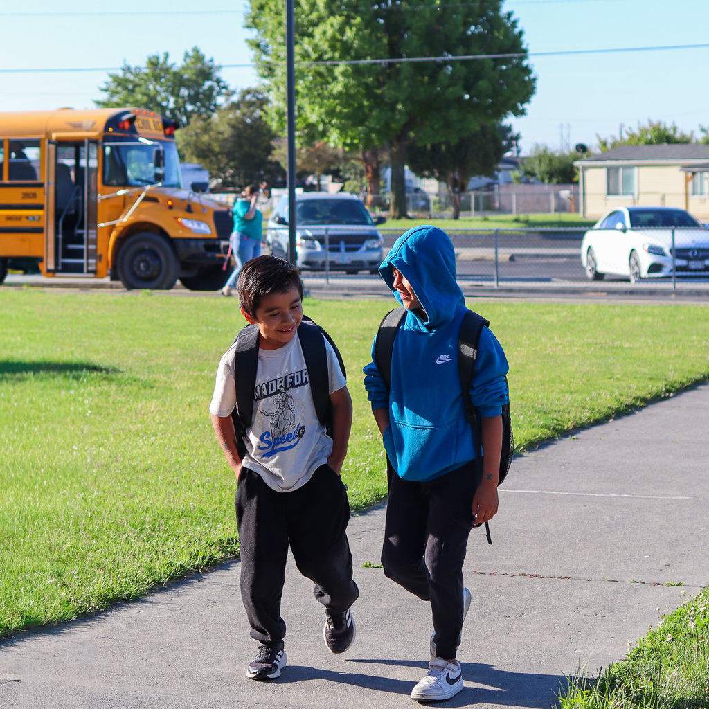 Students walking to the playground
