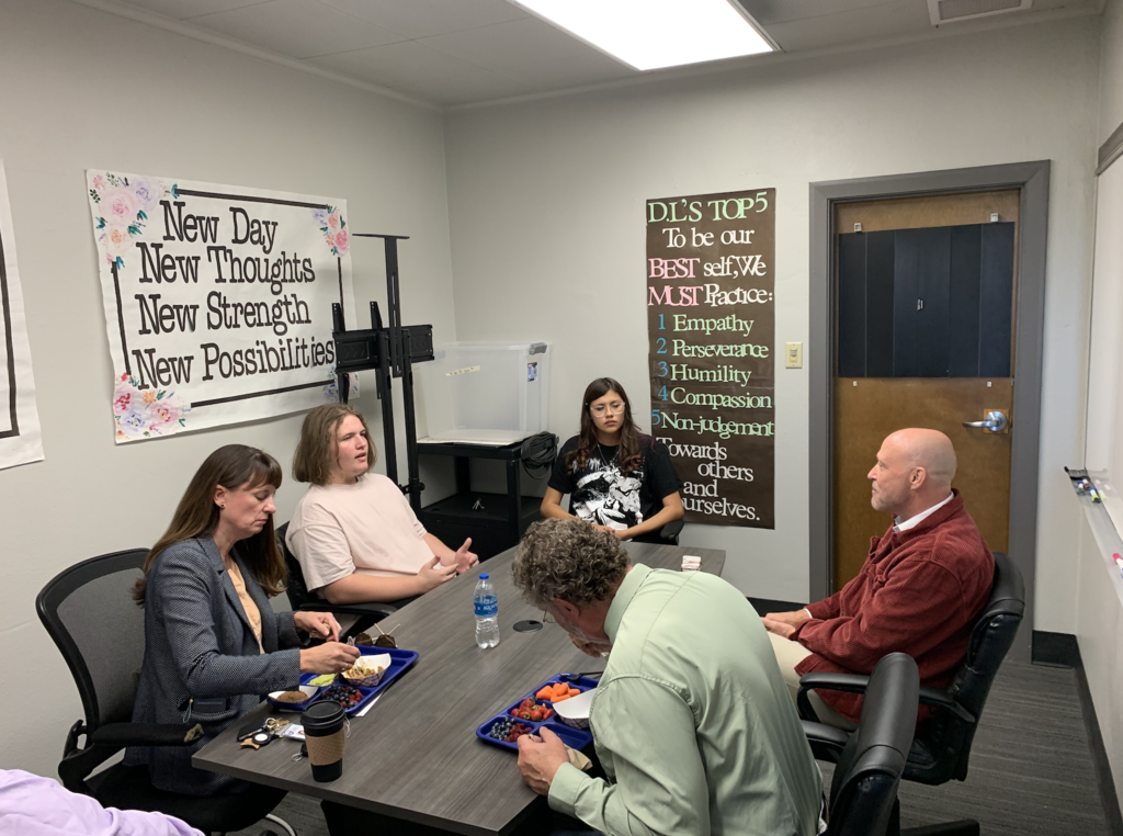 Wyatt and Soraya having lunch with Rep. Smith, Superintendent Heidi Sipe and UHS teacher Mr. Early