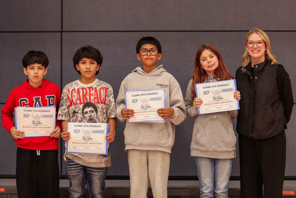 Photo of Mrs. Hernandez and her 6th Grade Rep Award Winners