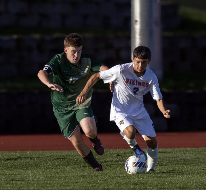 Photo by Kathy Aney Umatilla's David Barajas (2) and Miles Johnson (17) of Pendleton attempt to control the ball on Sept. 8, 2026, in a non-league game in Pendleton.