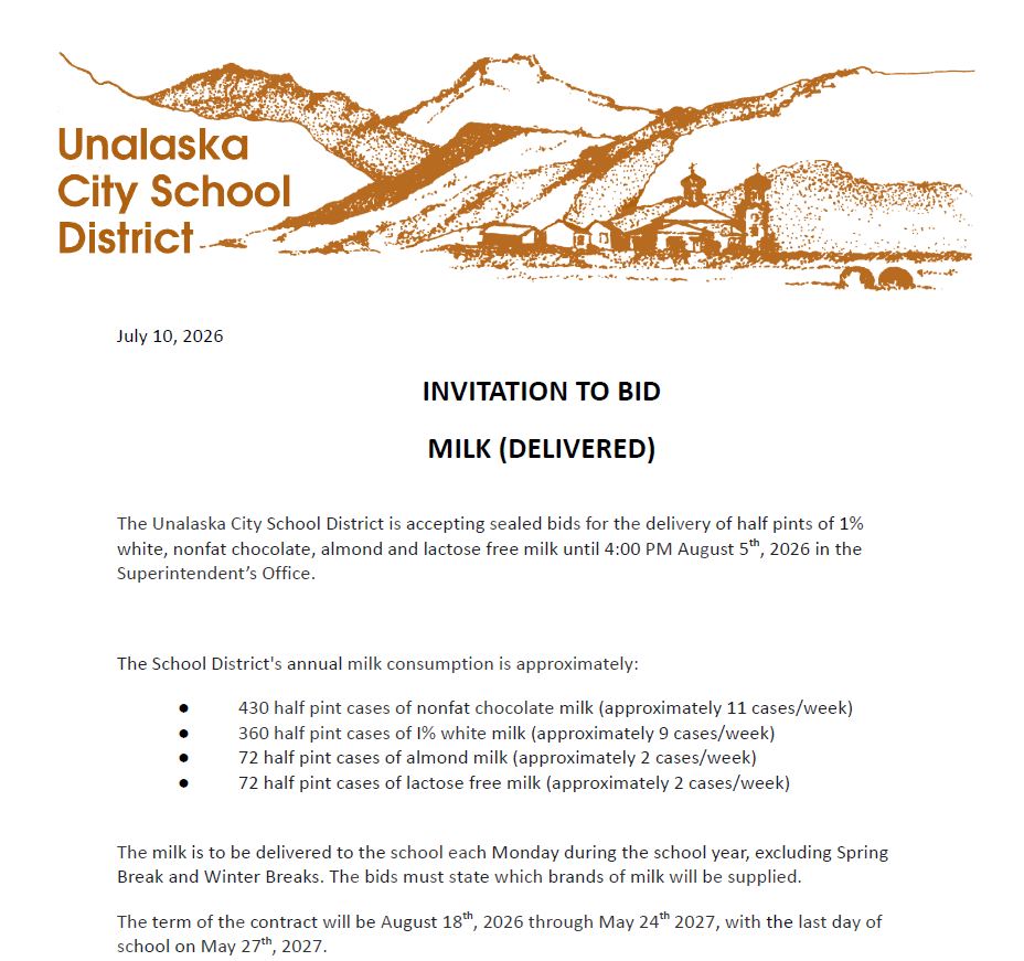 UCSD Invitation to Bid - Milk Delivery for 2026-27 School Year