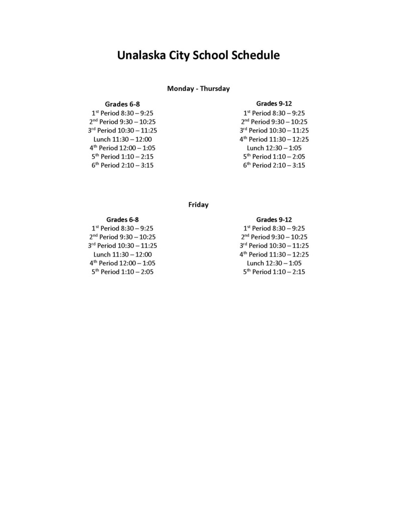 6-12 grade schedule