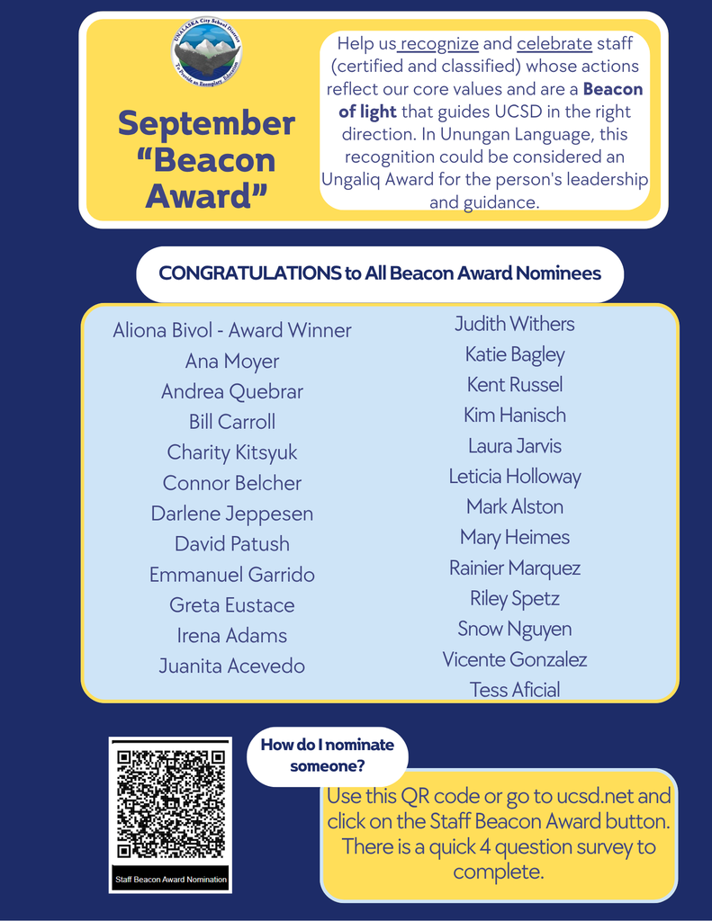 Staff “Beacon Award” (4)  Celebrating 25 nominees for the September Beacon Award.