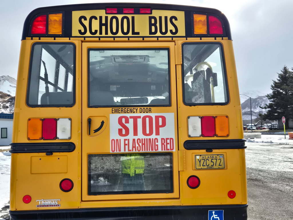 Yellow School Bus with warning signals