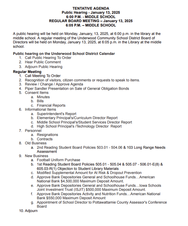 Board Meeting Agenda