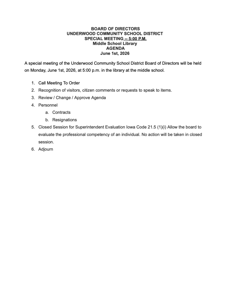 Special Board Meeting