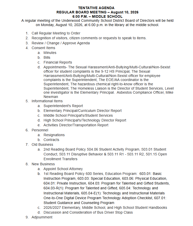 Board Agenda