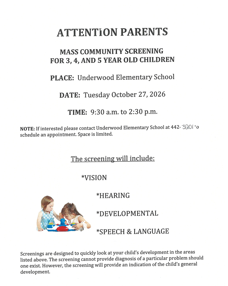 3,4, and 5 year old children Mass Community Screening