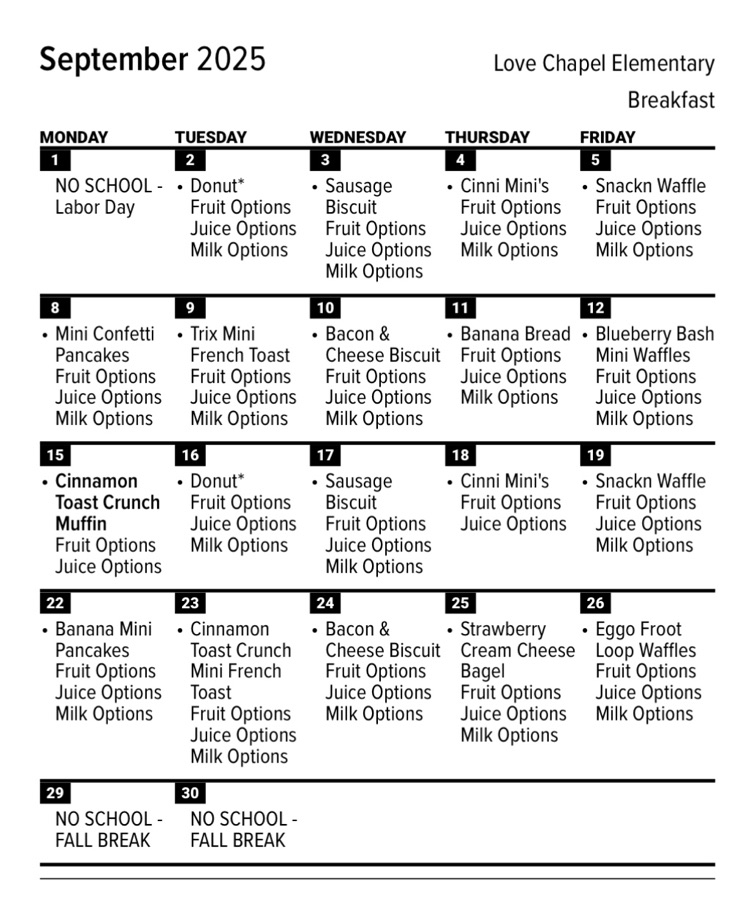 September Menus