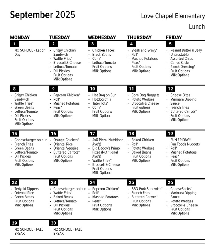 September Menus