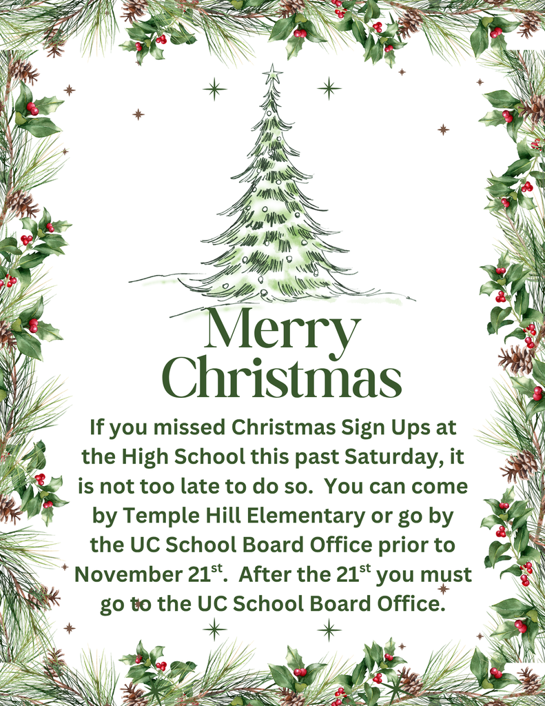 Contact Mrs. Hughes if you missed Christmas sign ups and still would like to sign up.  