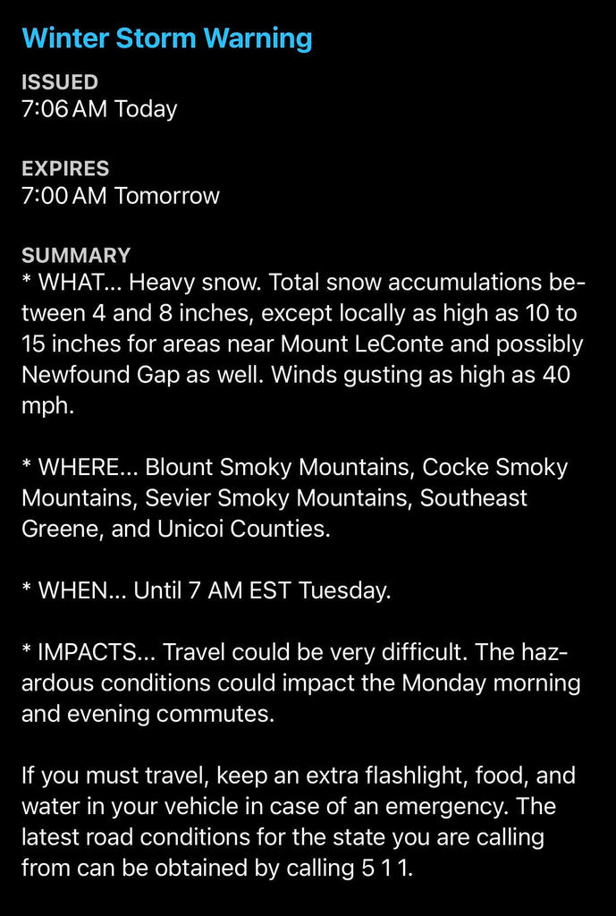 Winter Storm Warning