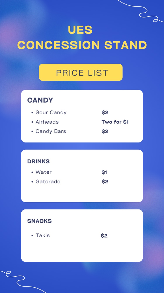 Concession stand prices 