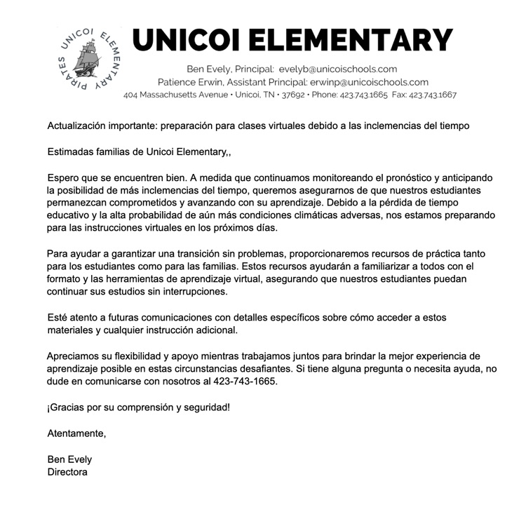 Spanish virtual instruction letter  