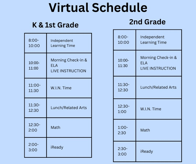 K-2 Virtual schedule 