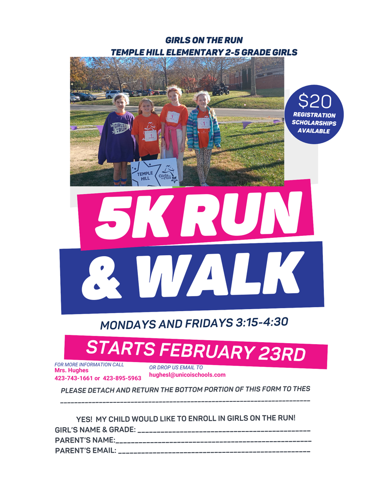 Girls on the Run Spring 2026 Celebratory 5K (Tentative): Friday, May 1st at Whitetop Creek Park in Bristol, TN. Pre-event fun begins at 6:00 PM; Race (first wave) starts at 7:00 PM.