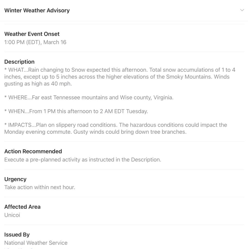 Winter Weather Advisory