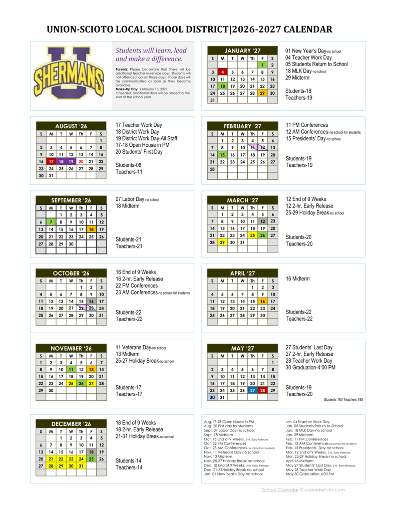 26-27 calendar