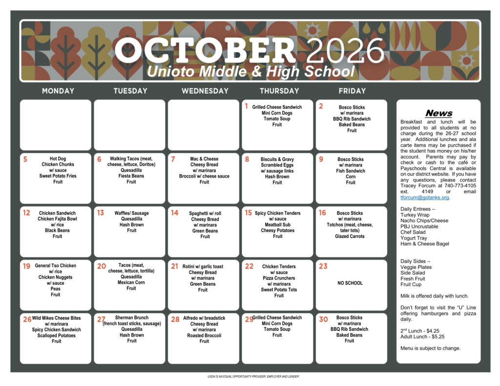 MSHS Oct 26 Menu