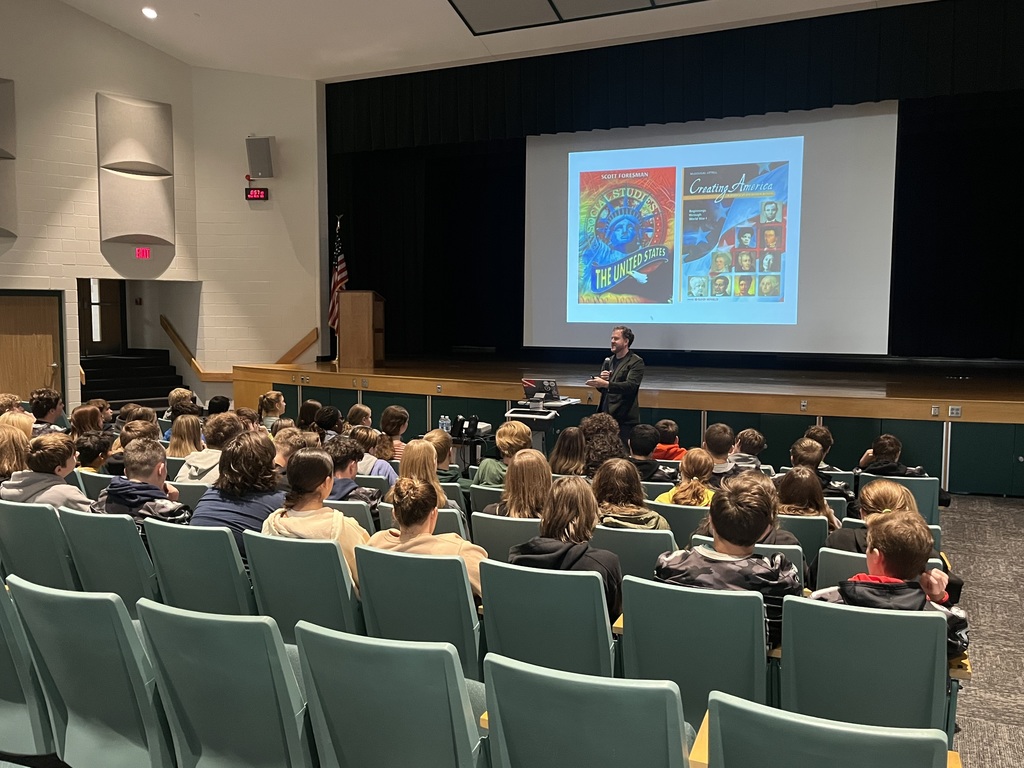 Mr. Sheinkin presents his stories to the middle school students.