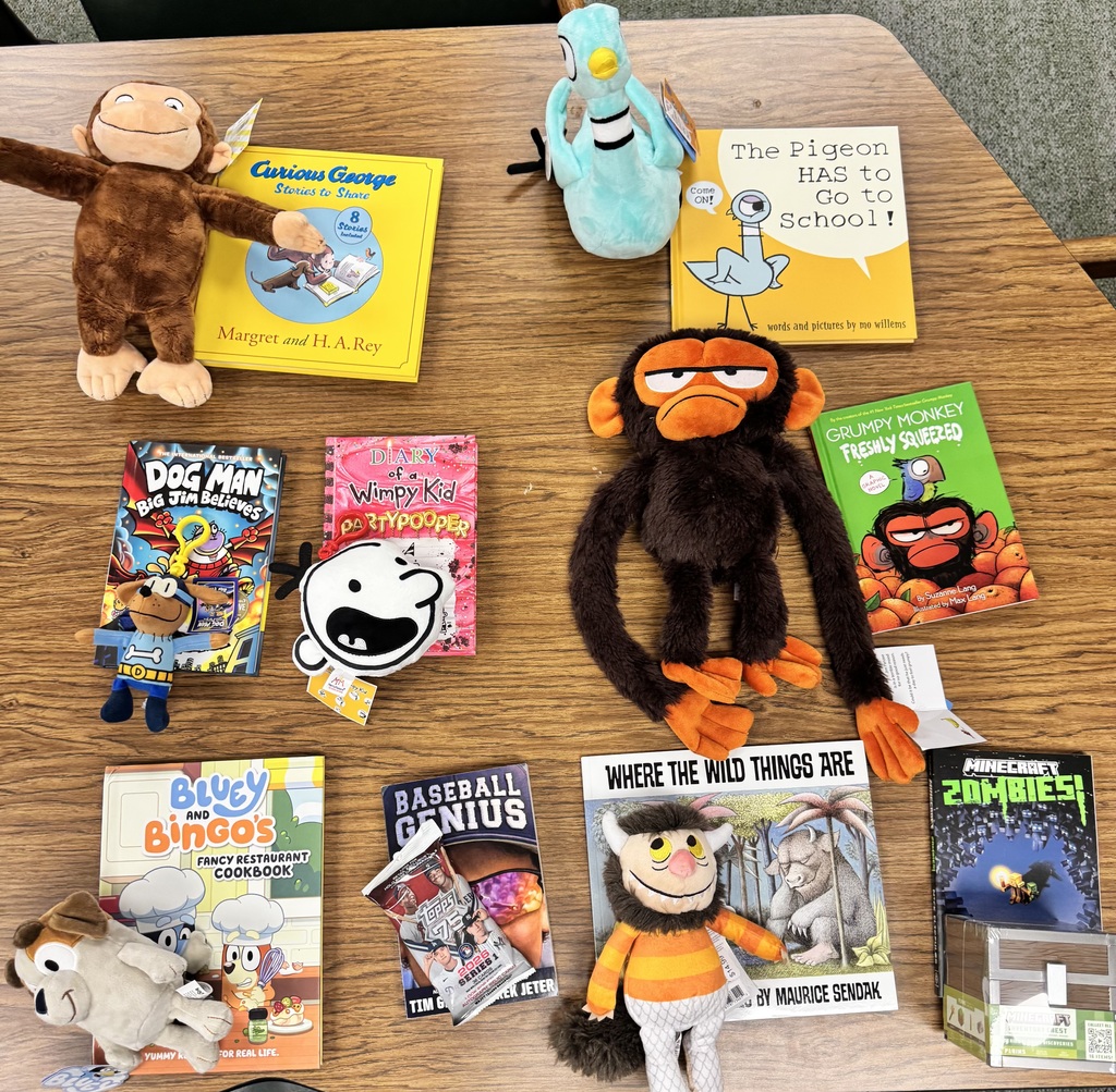 Books with accompanying plush animals for prizes