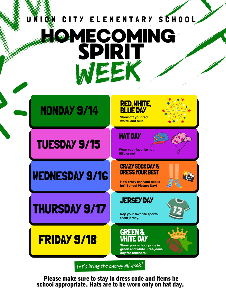 Homecoming Spirit Week Schedule