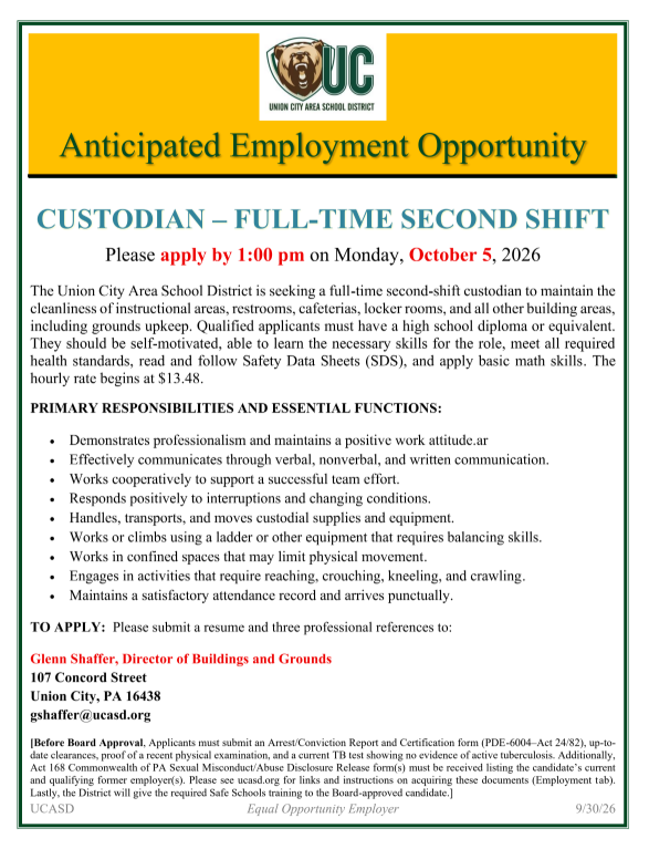UCASD Full-Time Second Shift Custodian Post