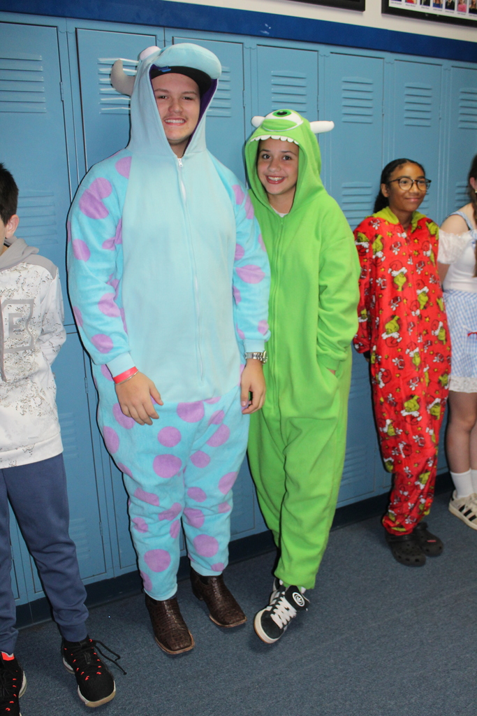Students Dressed as Sully and Mike for Halloween and Red Ribbon Week Costume Day