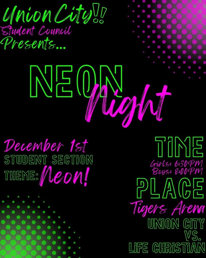 Our next home games are coming up on Monday, December 1st, and the student section theme is NEON NIGHT! Go ALL OUT in neon, and students get in FREE. Let’s light up the gym!  This is a special night—our JH and HS teams will all be playing, starting with JH Girls Basketball at 4:00 PM. Come pack the stands and show your support as all of our teams take on Life Christian!  Have a wonderful Thanksgiving, and we can’t wait to see you there! 