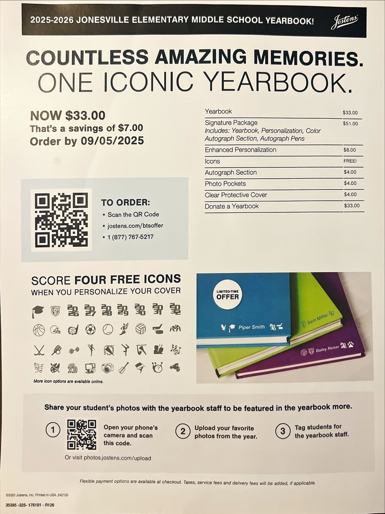 yearbook ordering information - see link below for more information