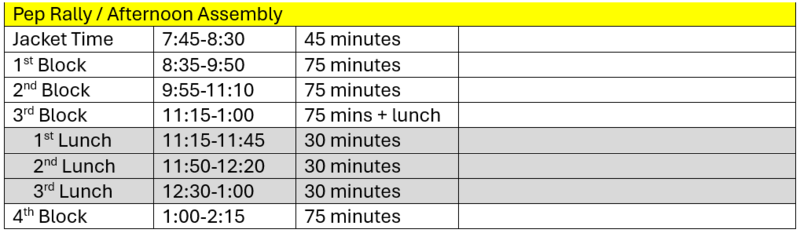Pep Rally Schedule
