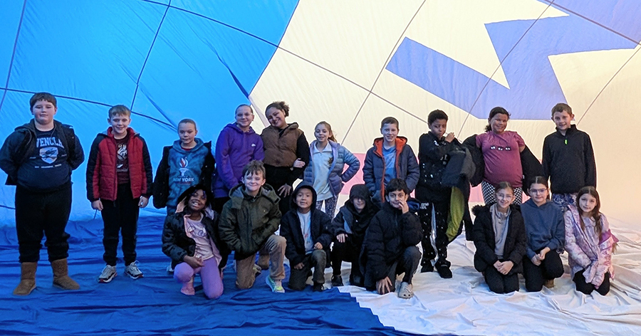 students in balloon