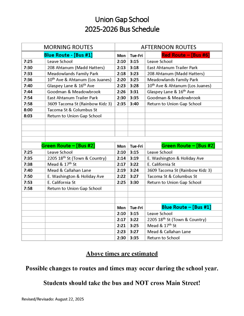Bus Schedule - English