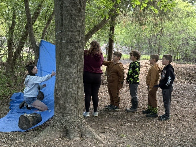 students at the outdoor trail