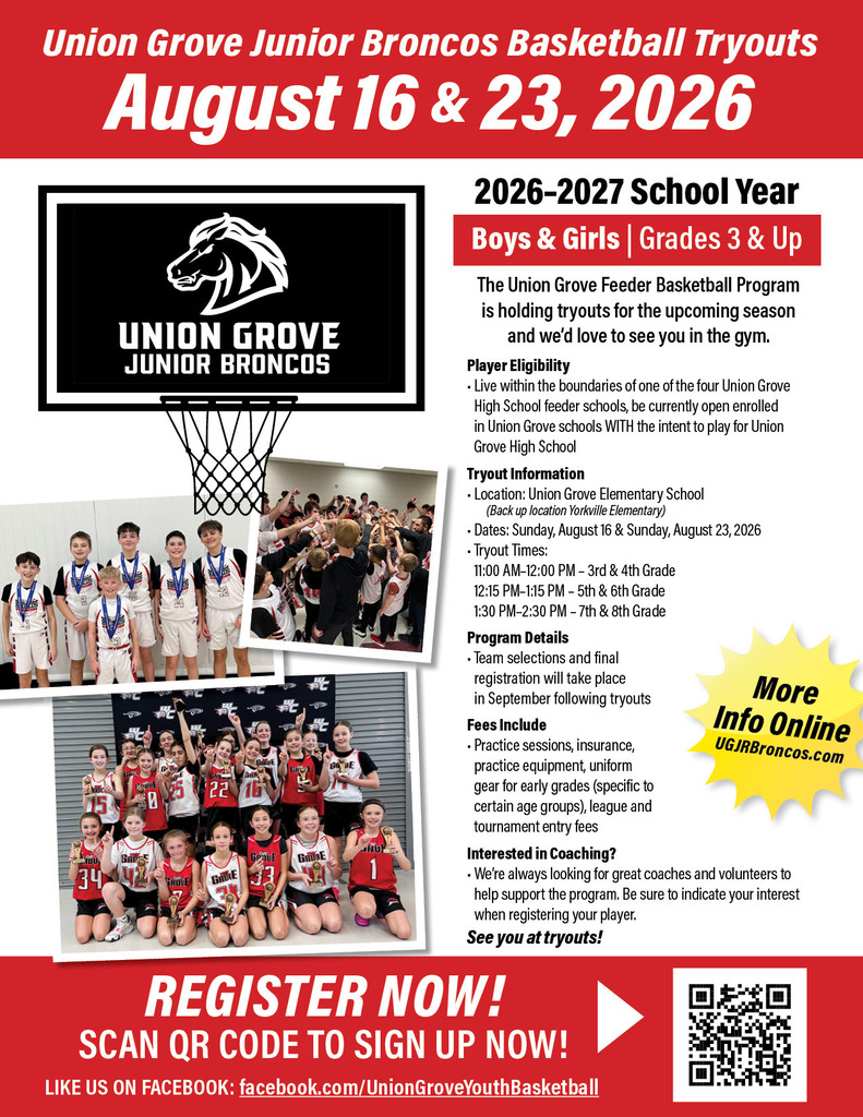 UG JR BRONCO TRYOUTS ON August 16 and 23 Scan Code to Register