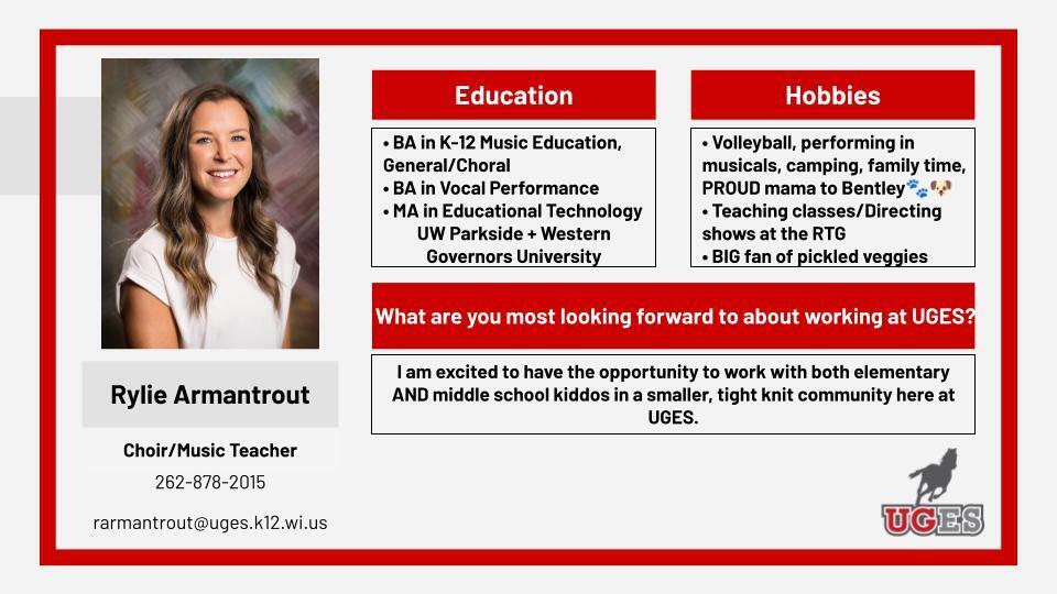 Photo of Rylie, newly hired music and choir teacher