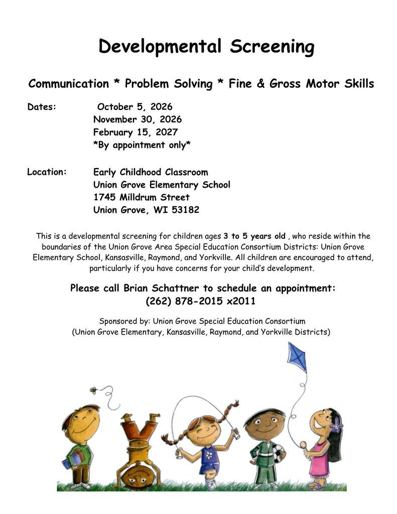 developmental screening flyer call Brain 2628782015 to schedule an appointment
