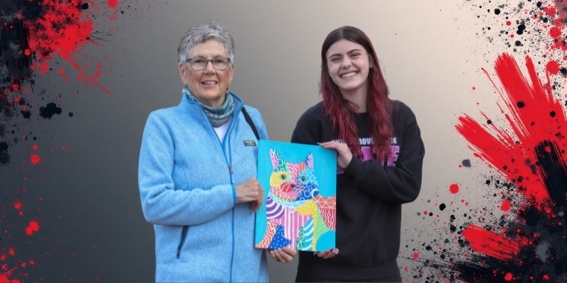 Dr. Hunt and Ava with arwork