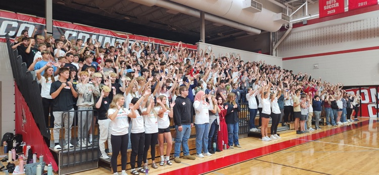 students raising hands